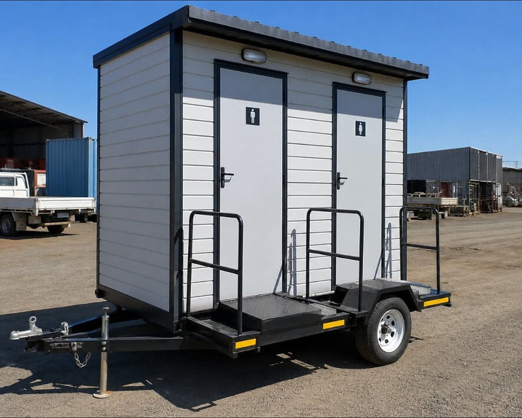 Double mobile toilet on trailer
